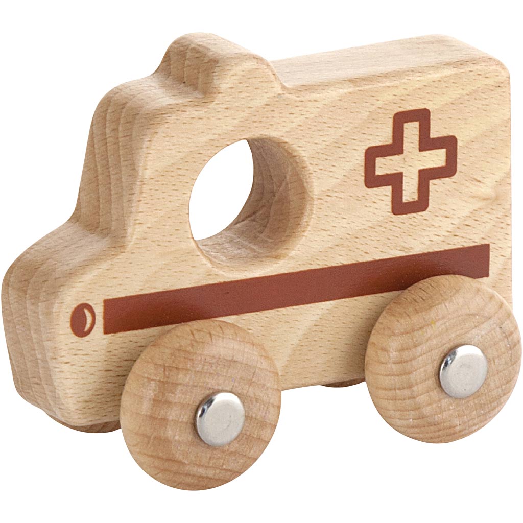 Auto in legno Viga, ambulanza, h: 4,2 cm, l: 9 cm, l: 7,5 cm, 1 pezzo