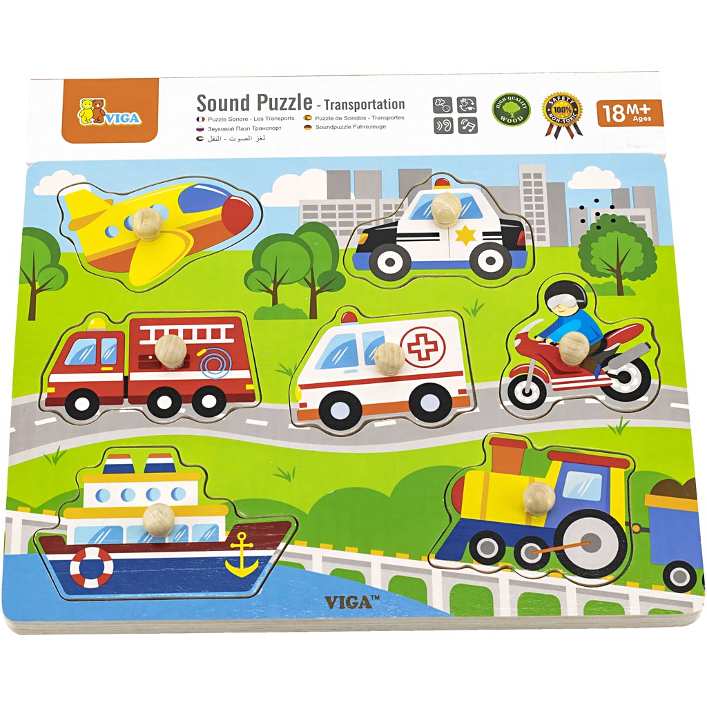 Rompecabezas de madera Viga con sonido, transporte, dimensiones 33x22,5x3 cm, 1 pieza