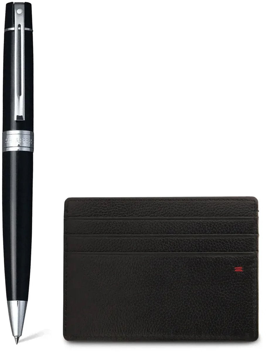 Set de regalo de bolígrafo Sheaffer - 300 g9312 - cromado negro brillante - con tarjetero - sf-g2931251-2
