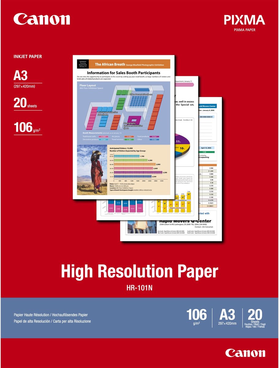 Papel de alta resolución Canon hr-101n a3, 20 hojas