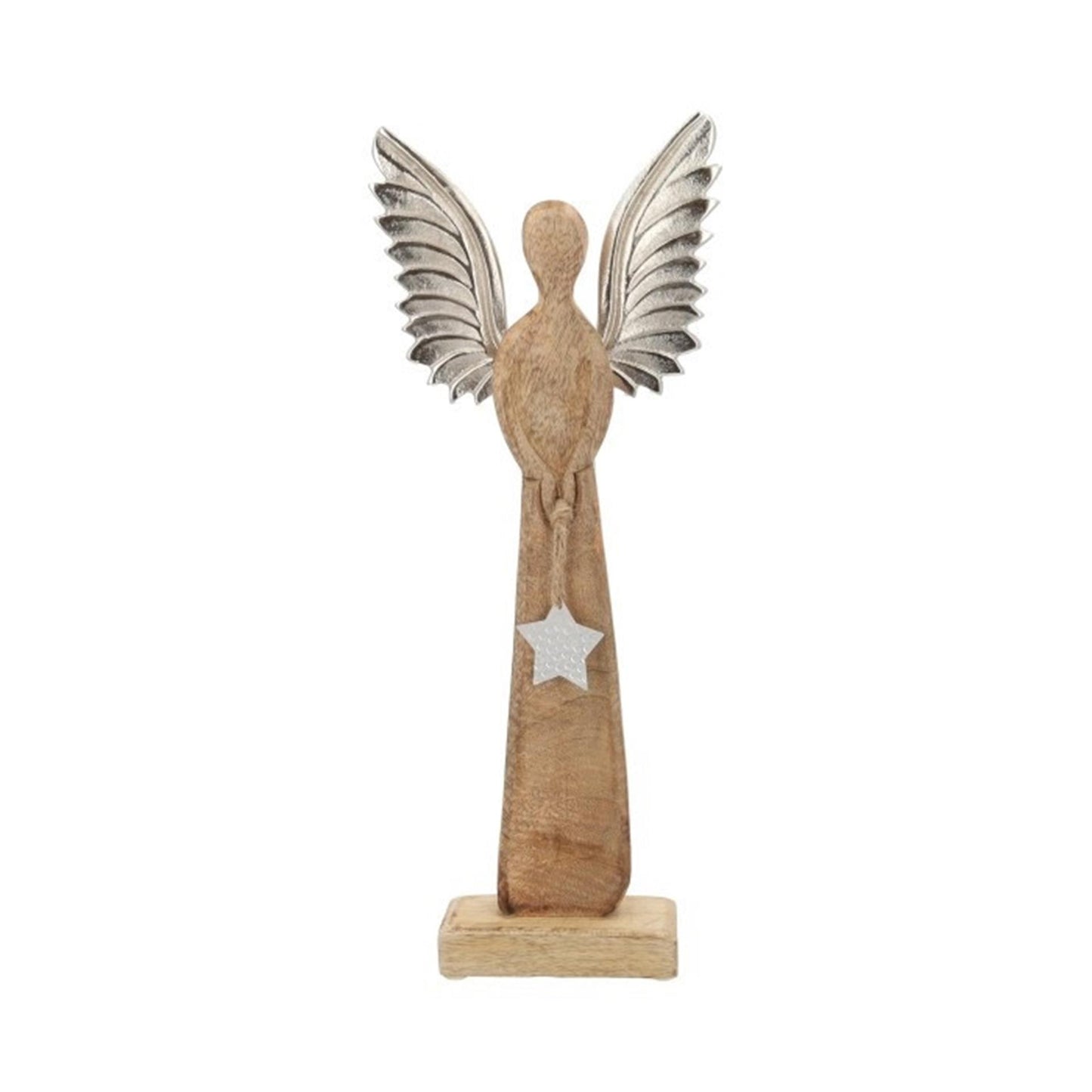 Hbx statua vivente naturale angelo in legno di mango 12x6x34cm