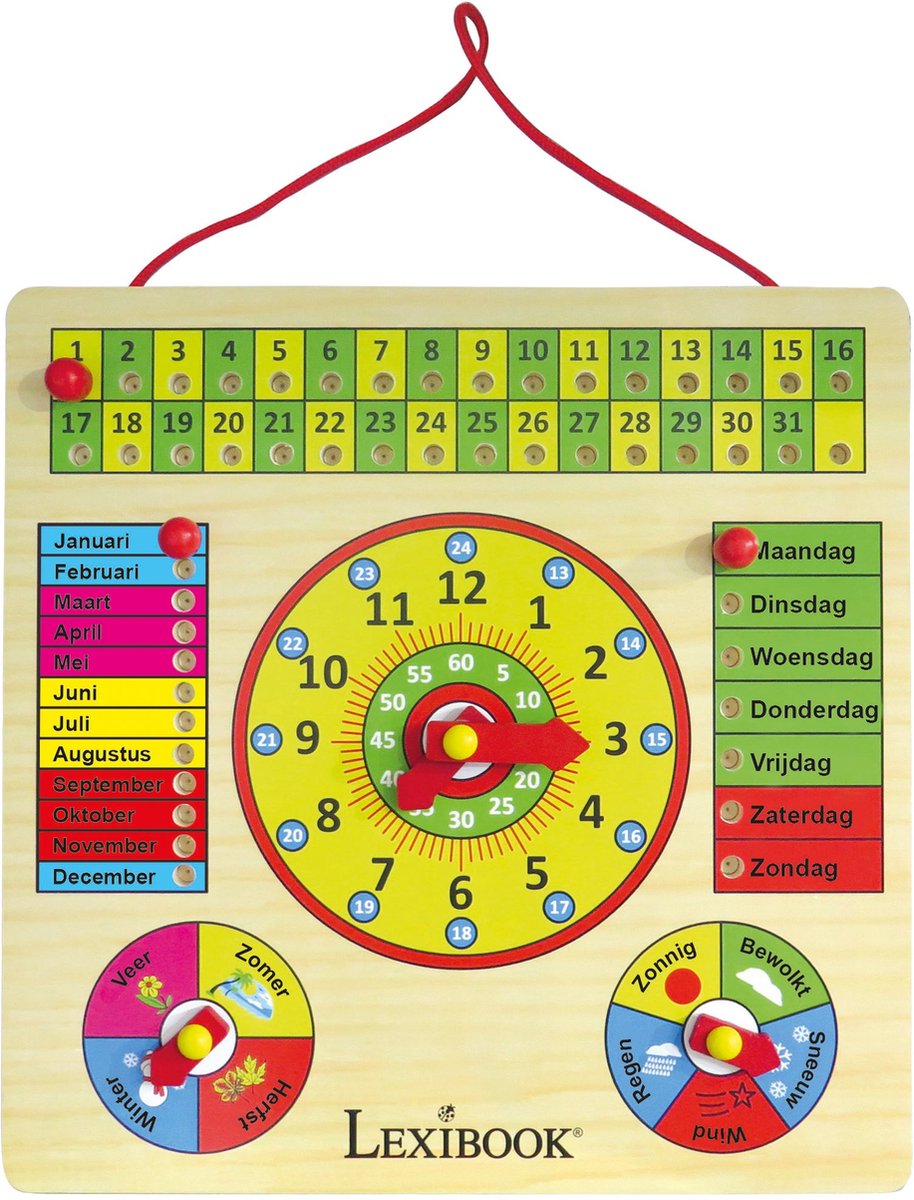 Lexibook bio juguetes calendario de madera con reloj en holandés - juguetes de madera