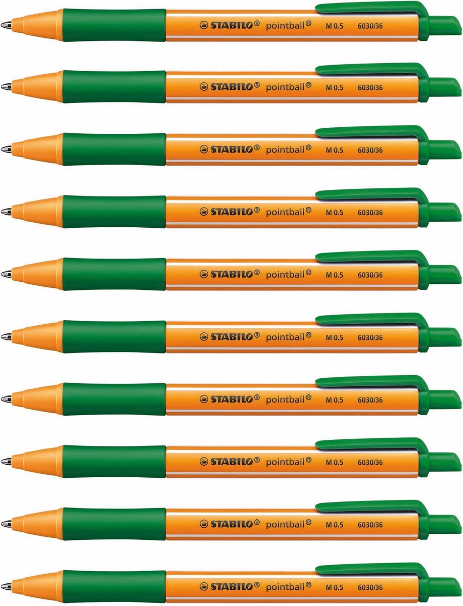 Stabilo pointball - balpen - navulbaar - groen - doos met 10 stuks