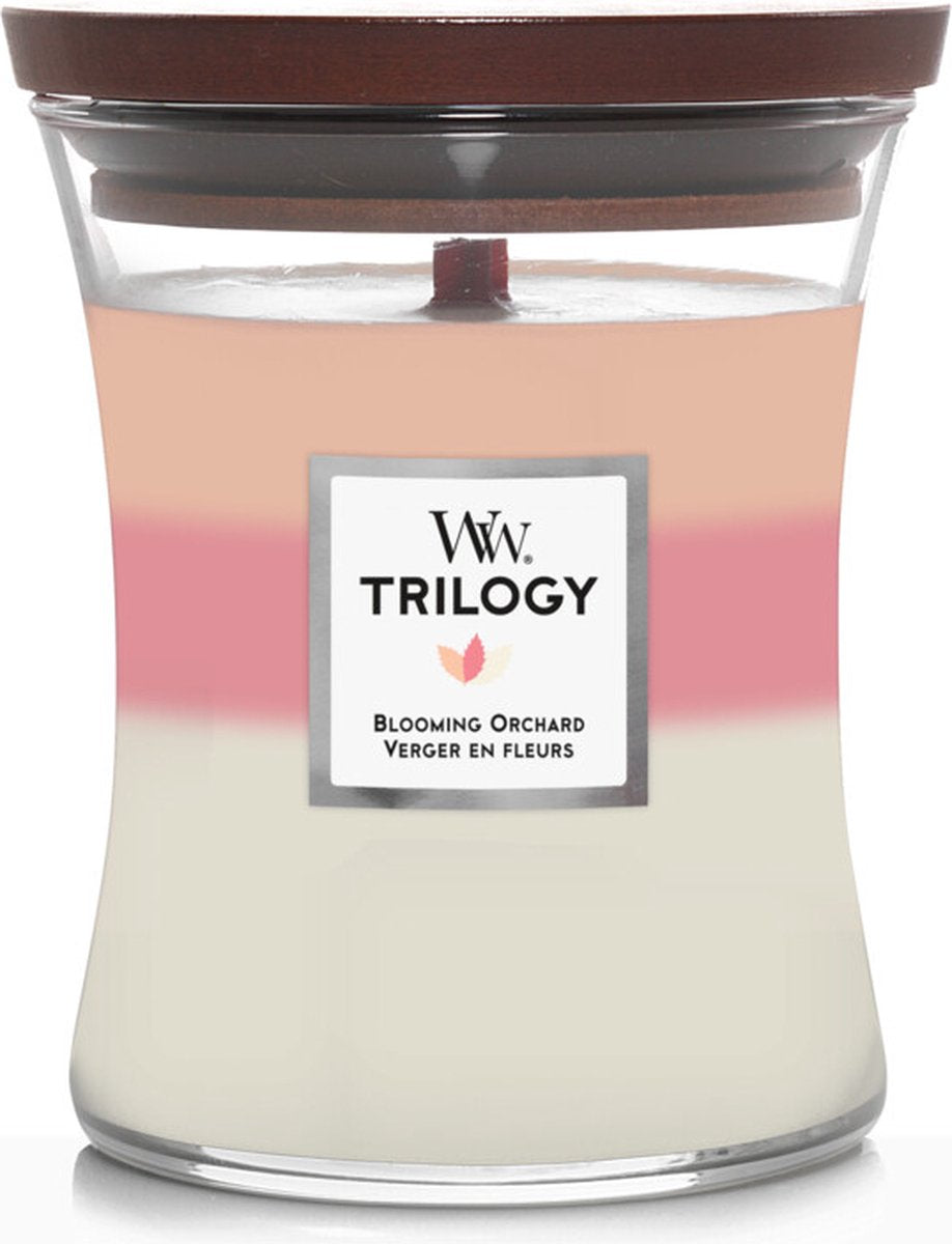 Woodwick hourglass trilogy medium geurkaars - blooming orchard - 60 branduren