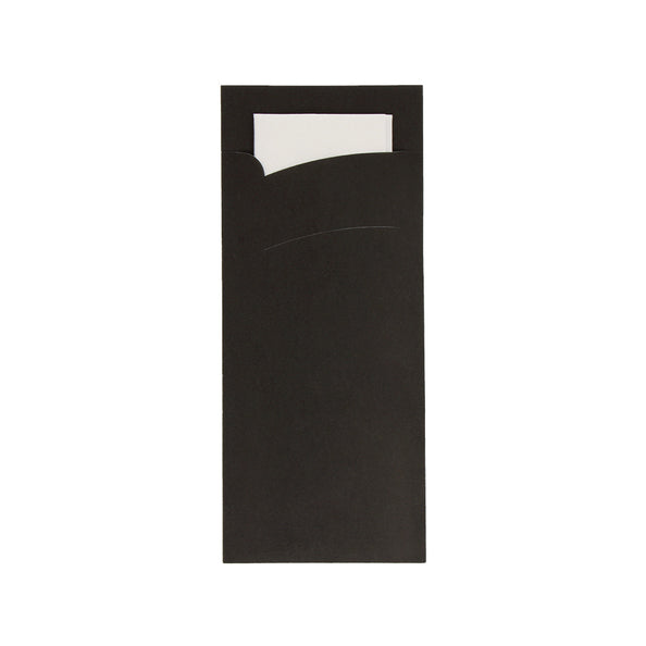 Cutlery bag pochette black with white napkin (600 pieces)