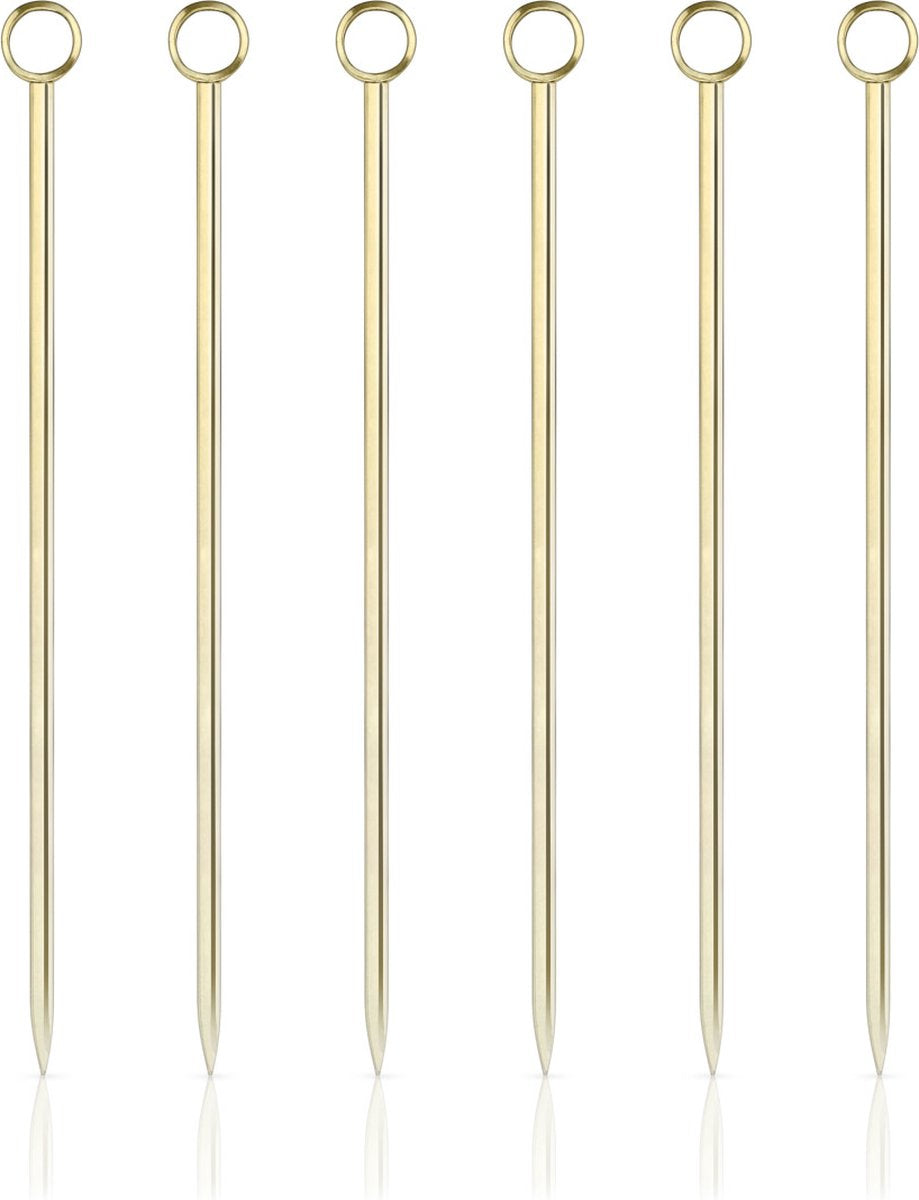 Viski cocktailprikkers - roestvrijstaal - goudkleur - 6 stuks