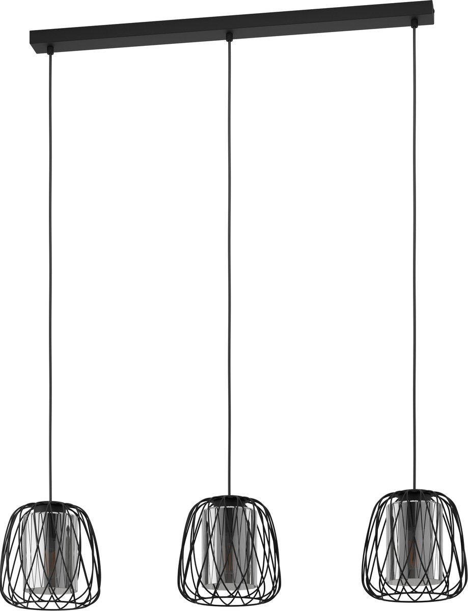 Lámpara colgante Eglo floresta - e27 - 89 cm - cristal ahumado - negro