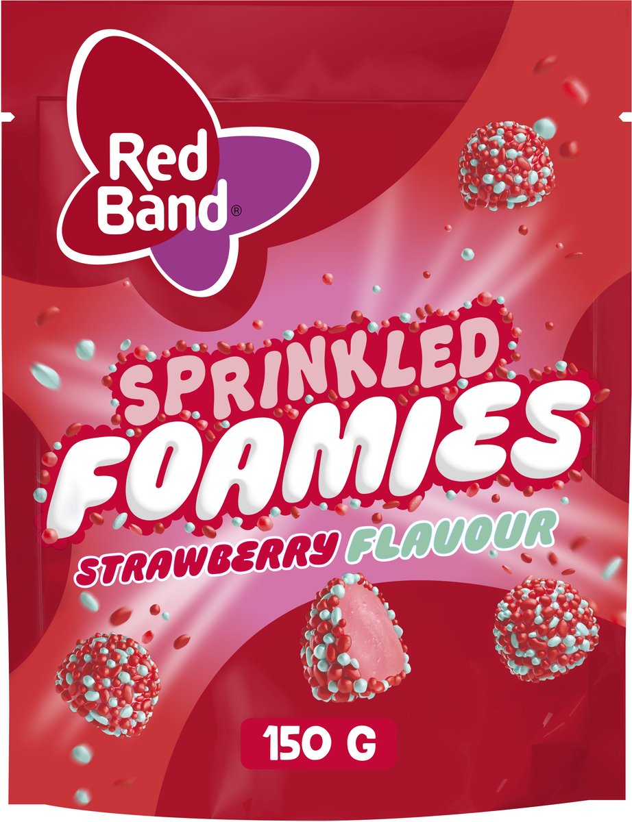 Red band sprinkled foamies strawberry snoep 10x150g