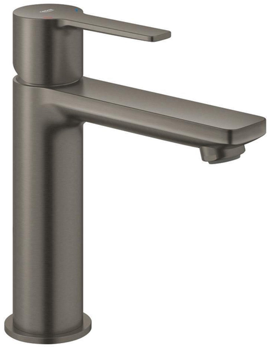 Grohe lineare wastafelkraan - s-size - waterbesparend - met push open waste - gladde body - brushed hard graphite (antraciet)