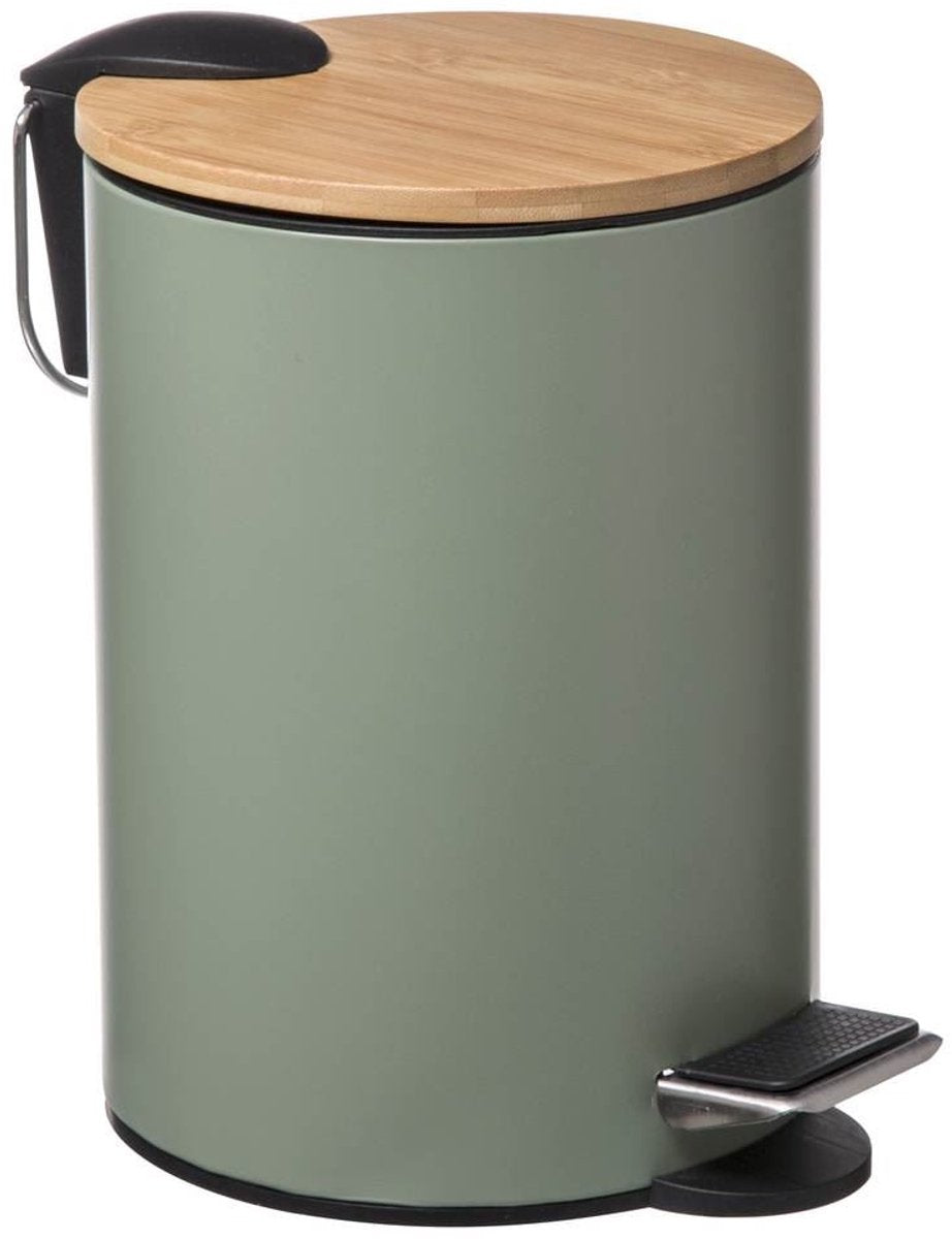 5five pedaalemmer - softclose - 3l - kakigroen - d17 x h24 cm - prullenbak voor badkamer