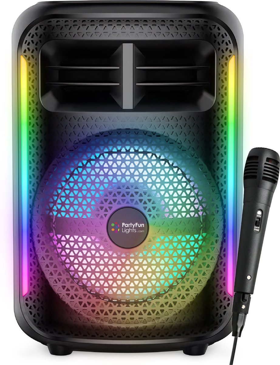 Partyfunlights set karaoke wireless altoparlante per feste con microfono nero - illuminazione da discoteca - ricaricabile