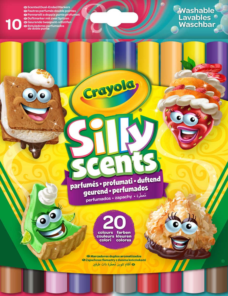 Crayola - profumi sciocchi - pennarelli - 10 pennarelli profumati doppia maxi punta - 20 colori - per bambini