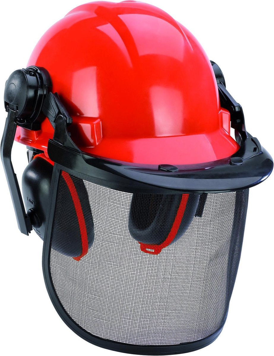 Casco di sicurezza Einhell - distanza tra visiera e viso regolabile - visiera ripiegabile - tracolla regolabile e protezione per l'udito