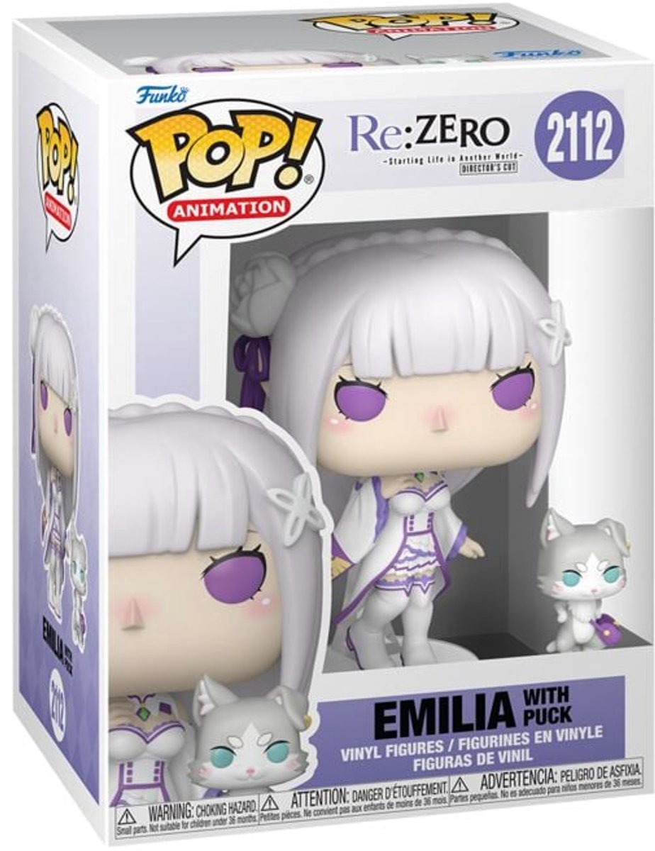 Funko re:zero emilia with puck vinylfiguur 2112 unisex pop! - neutraal - standard