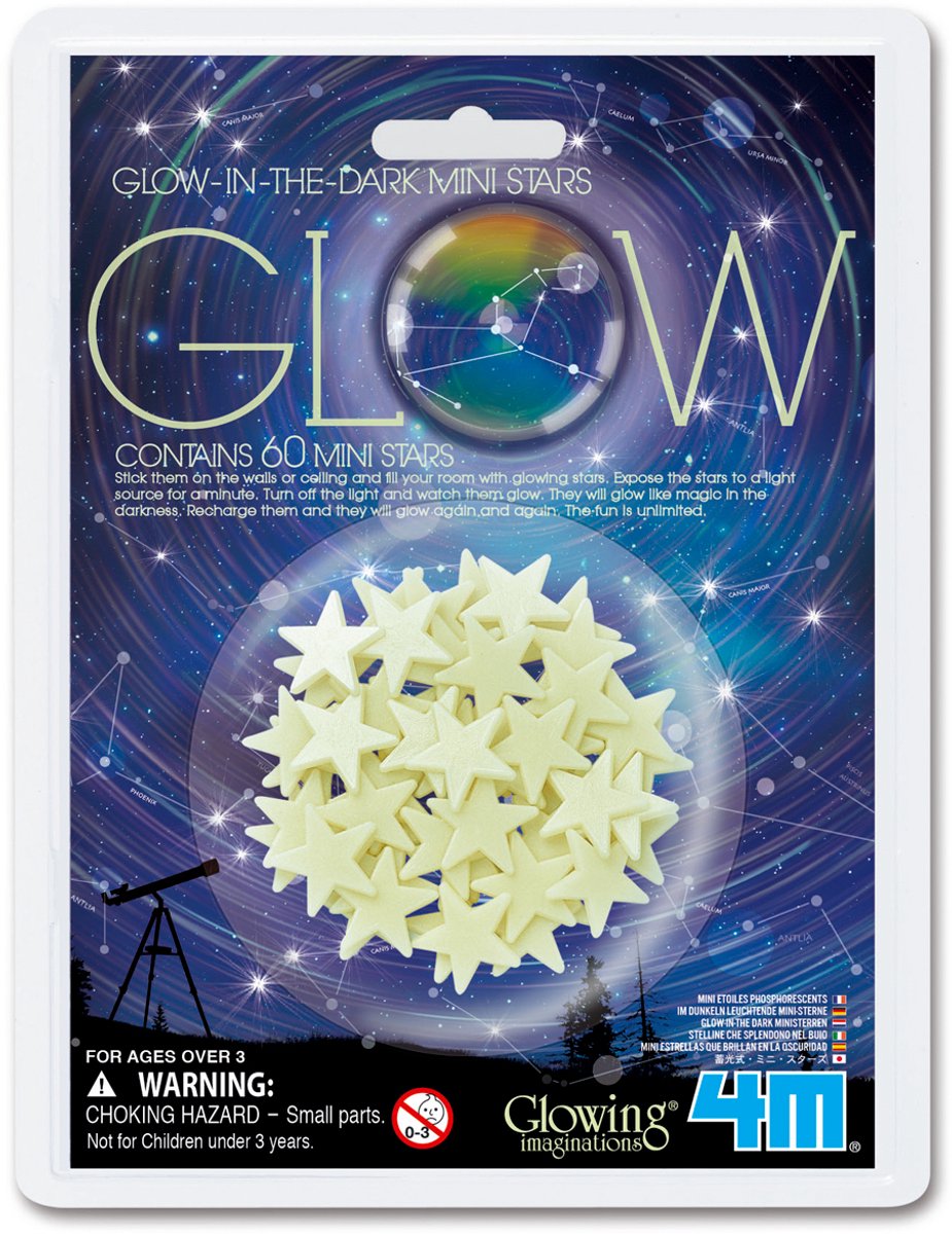 Adesivi luminescenti da 4 m - mini stelle - 60 stelle - decorazione da parete per bambini - 3+