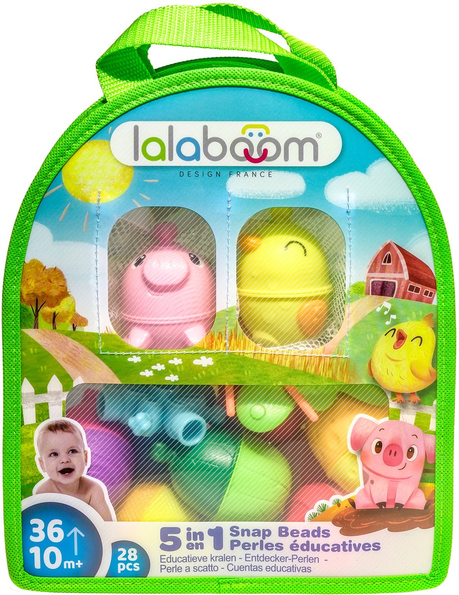 Lalaboom - perline educative e animali da fattoria - uccello e maiale - 28 pezzi
