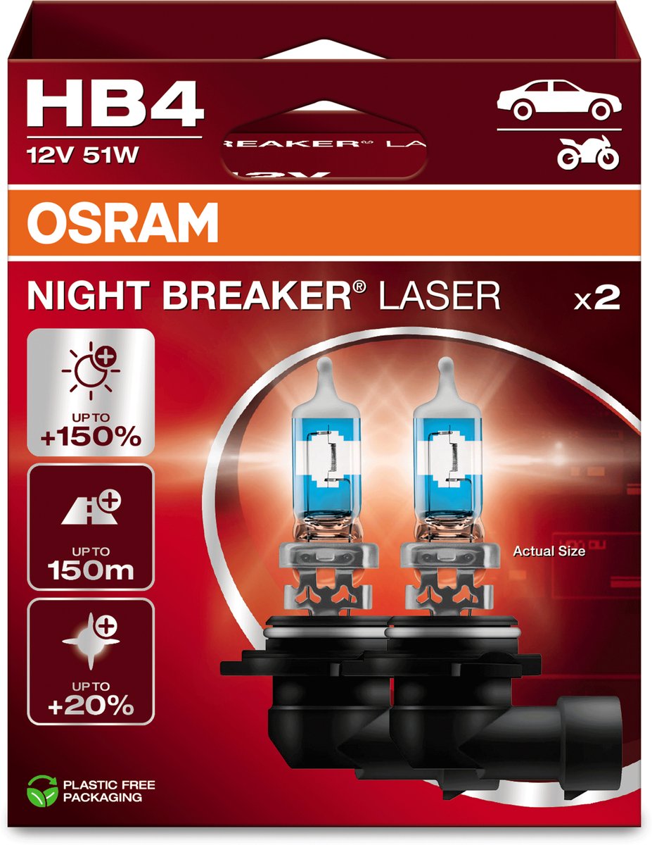 Laser Osram Night Breaker - lampada alogena - hb4 - 150% di luce intensa - 20% più bianca