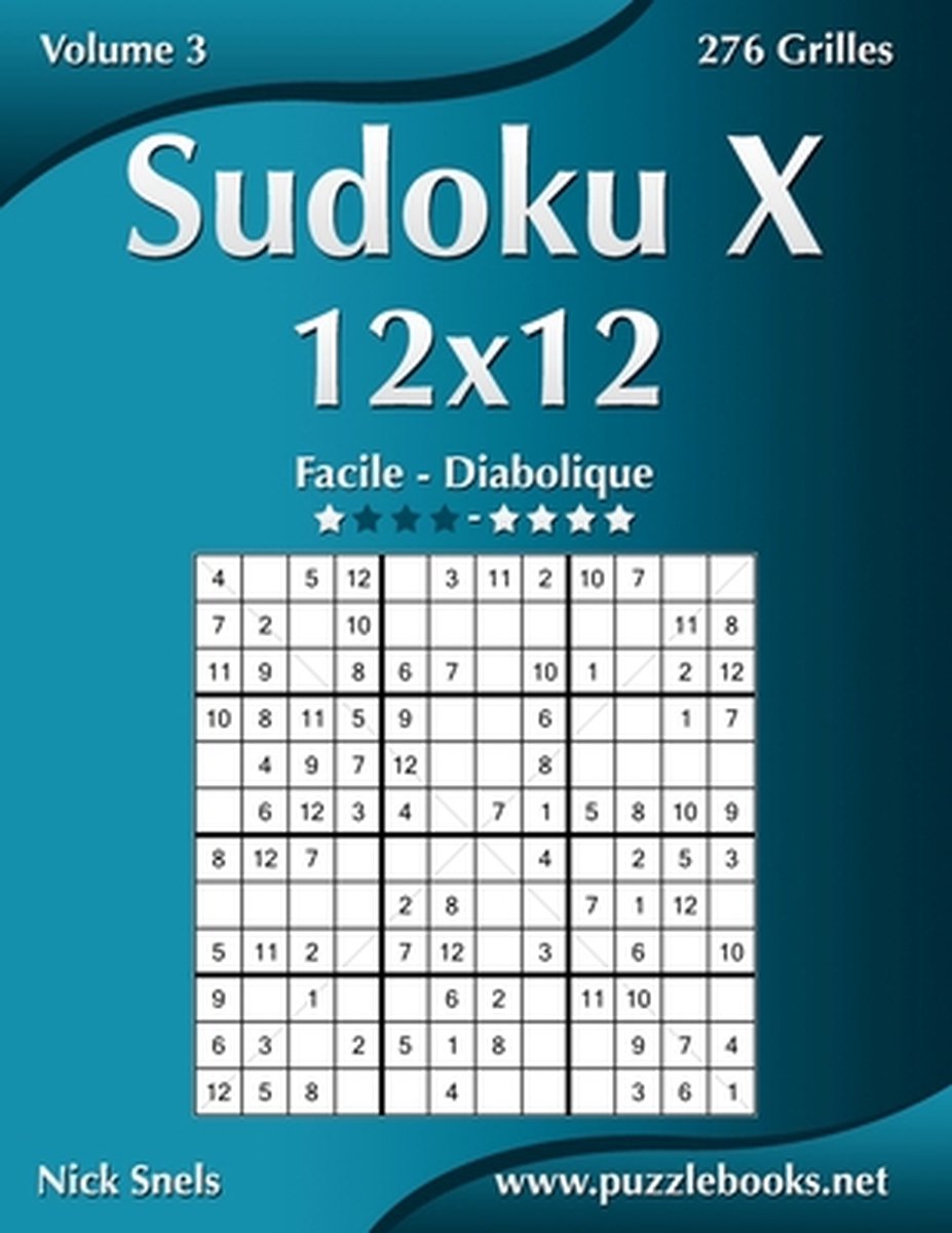 Puzzlebooks.net sudoku x - 12 x 12 - facile a diabolique - 276 grilles