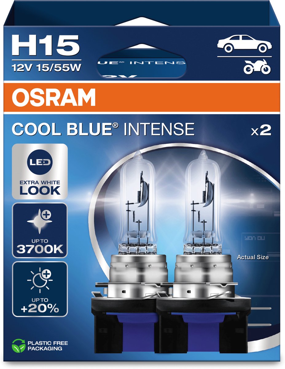 Osram cool blue intense - lampada alogena - h15 - 3700k - luce bianca brillante