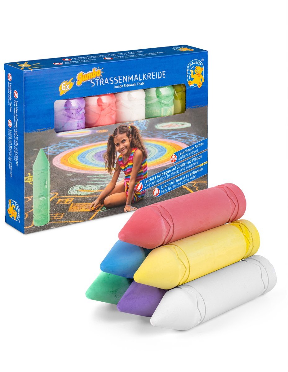 Pustefix stoepkrijt jumbo - 6 stuks - geef de wereld kleur - 3 jaar