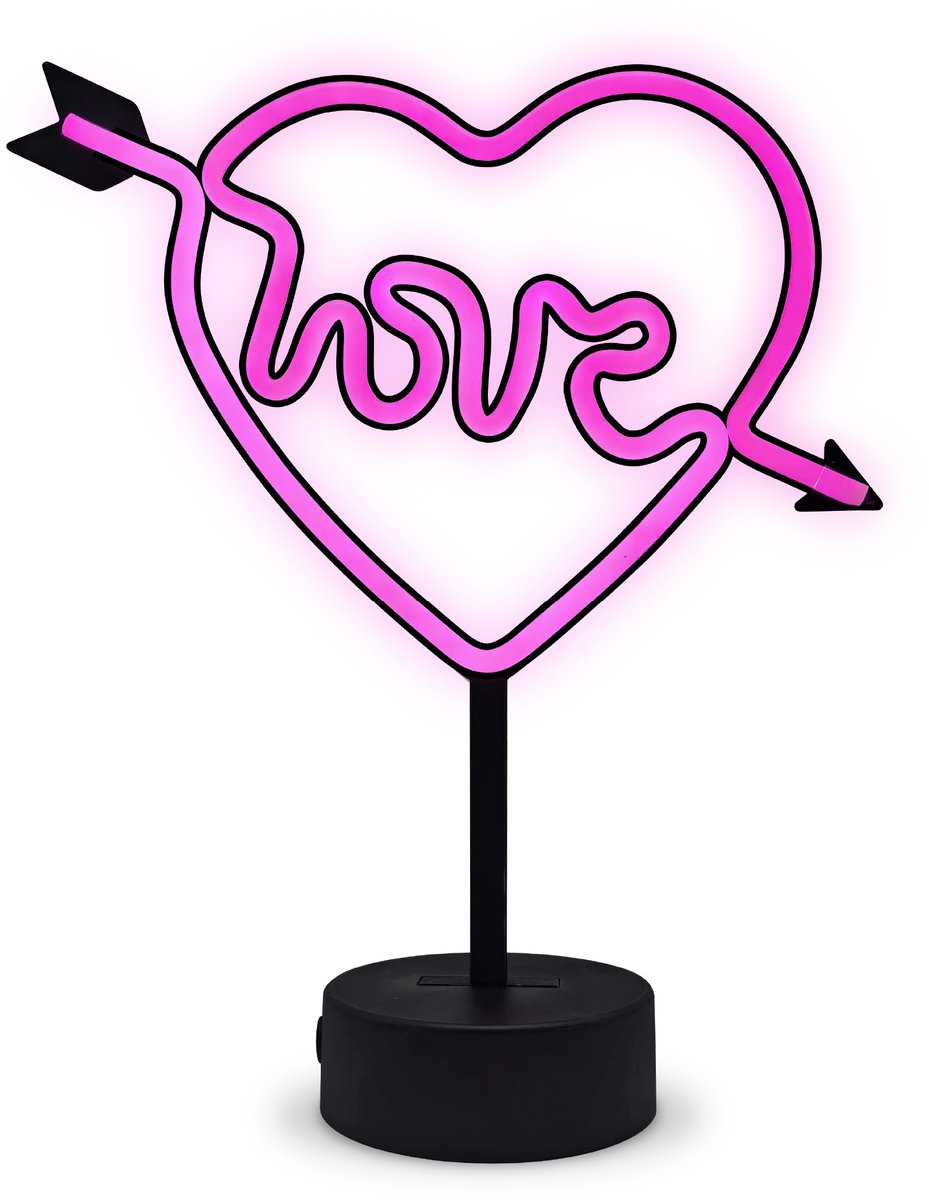 Partyfunlights - Lampada LED al neon Love - a forma di cuore - rosa - con USB e batterie