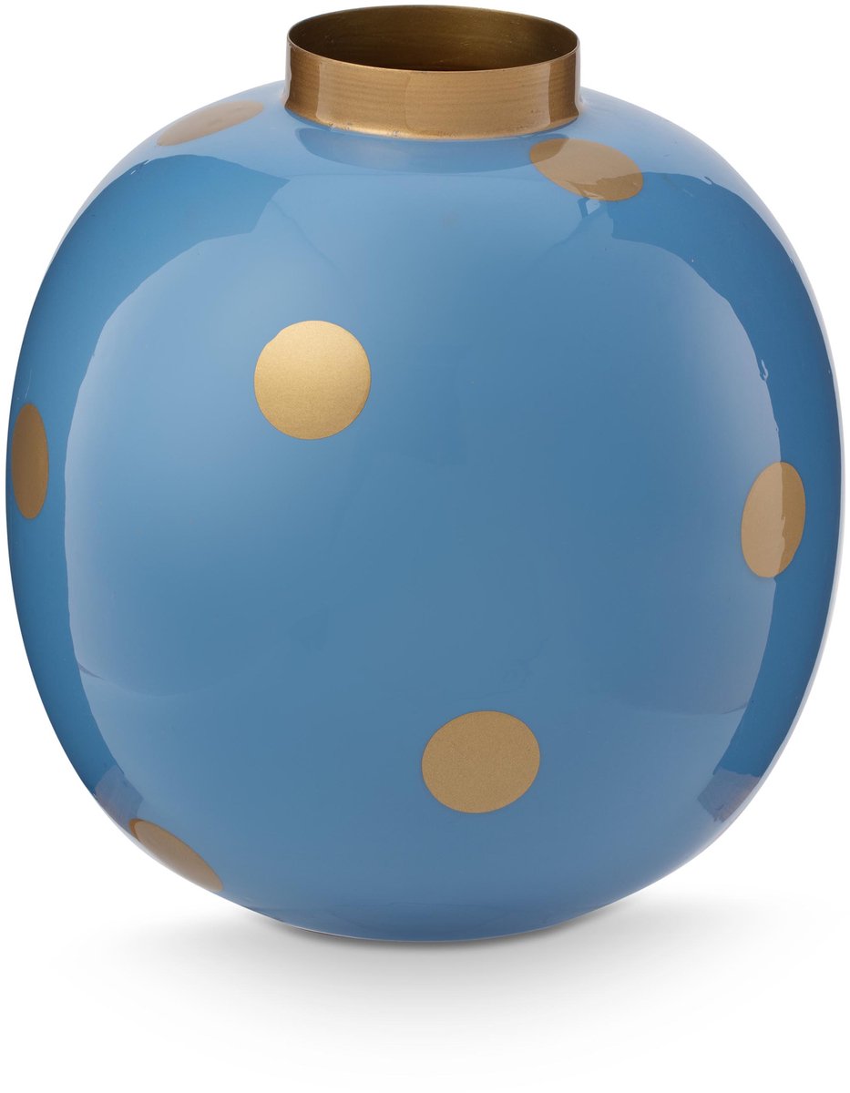 Pip studio vaas dots - bloemenvaas van metaal - blauw goud - 23cm