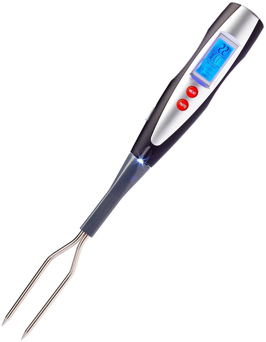 Forchetta per arrostire e grigliare Westmark con termometro, con schermo LED e torcia, lunghezza: 38,5 cm, acciaio inossidabile plastica silicone, argento nero rosso, 15042280