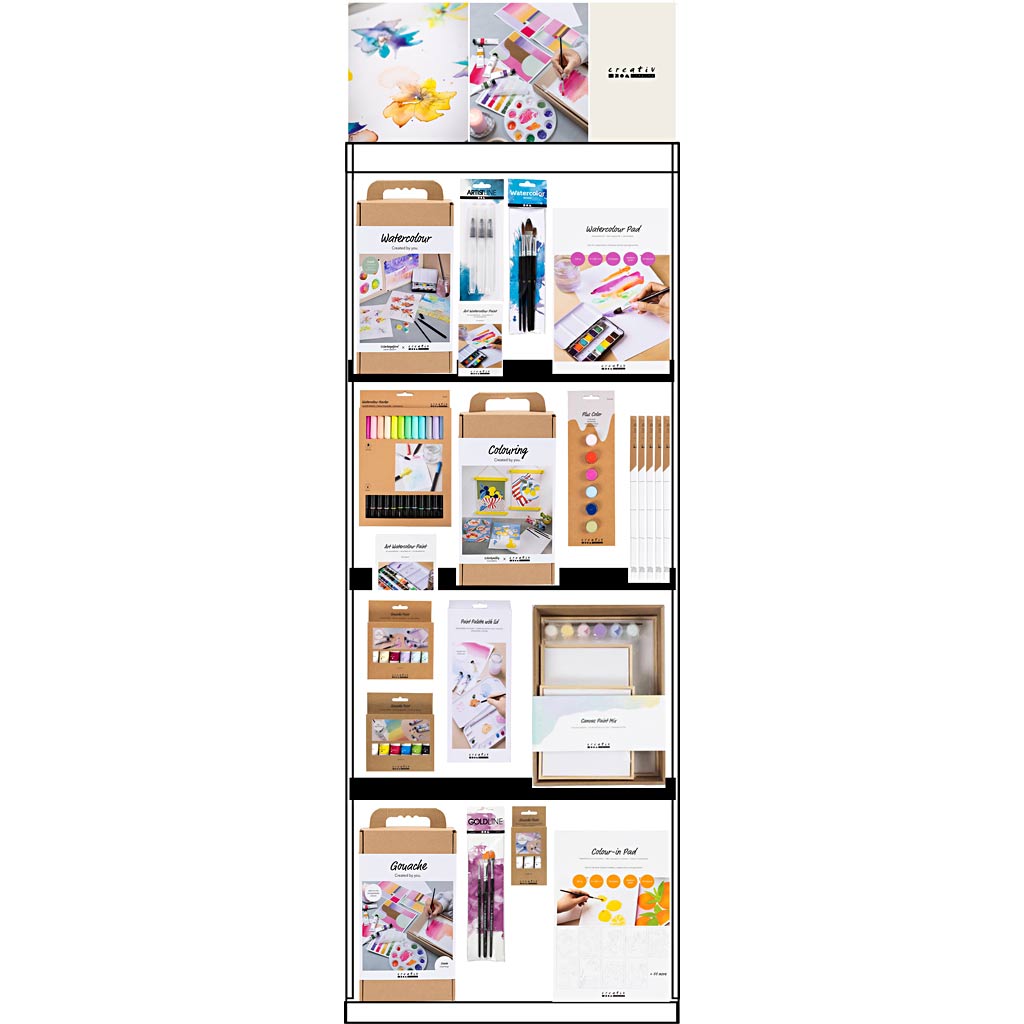 Espositore da terra Creativ Company, non assemblato, categoria, acquerello acrilico, adulto, h: 1580 mm, l: 600 mm, l: 400 mm, 127 unità. 1 pezzo