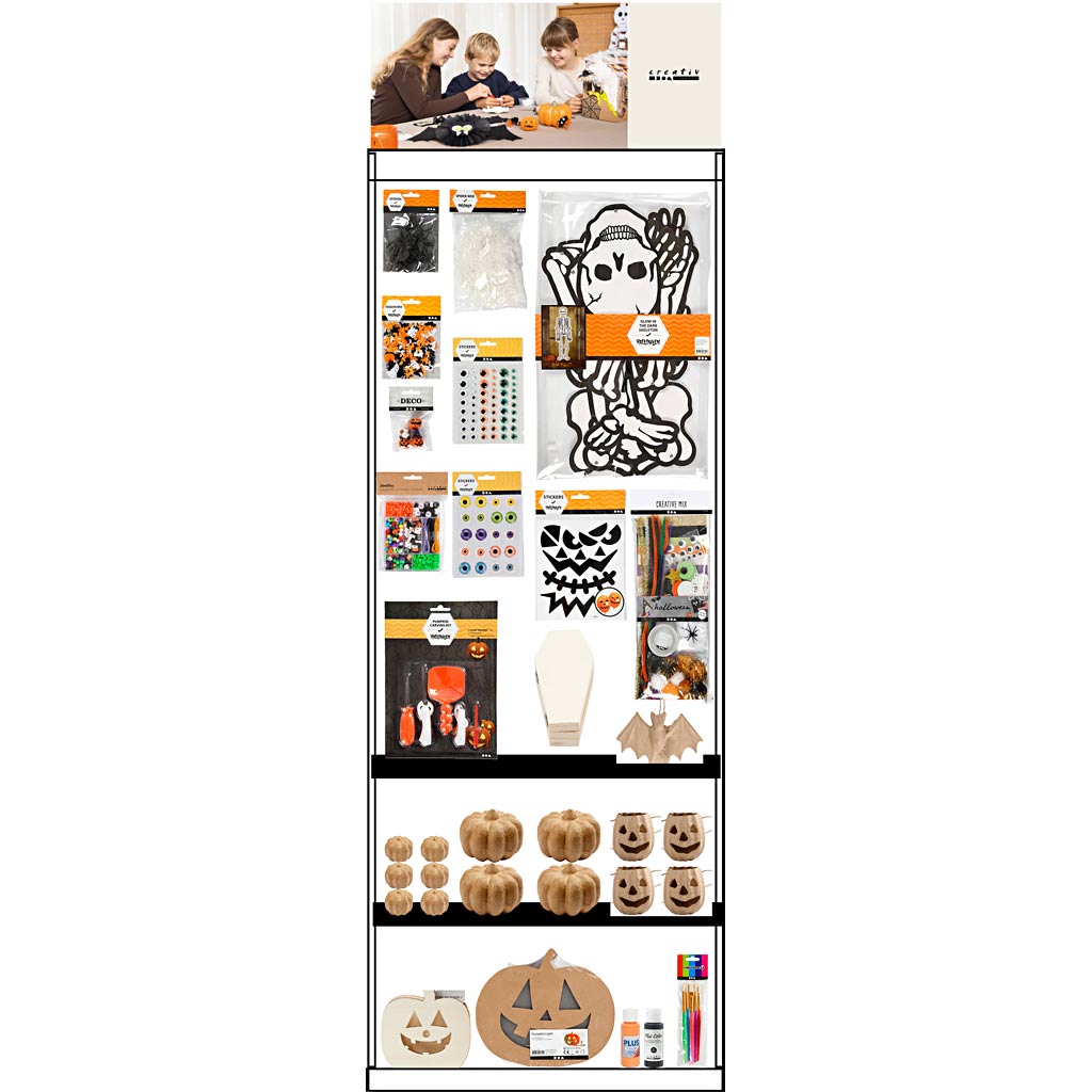 Espositore da terra Creativ Company, montato, categoria, extra per Halloween, bambini, h: 1580 mm, l: 600 mm, l: 400 mm, 218 unità. 1 pezzo