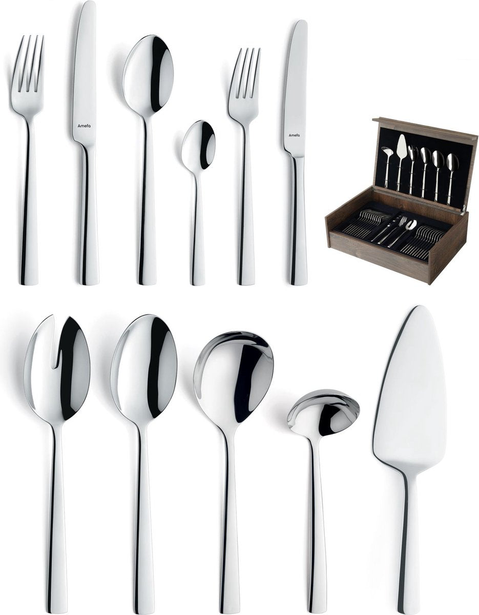 Amefa moderno - set di posate da 78 pezzi - per 12 persone - lucide - color argento - in lussuosa scatola di legno