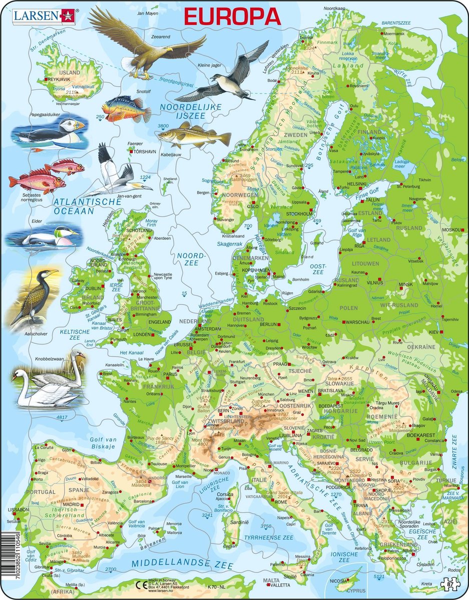 Selecta Larsen Pluzzle Map Europe - Geográfico con animales, 87º.