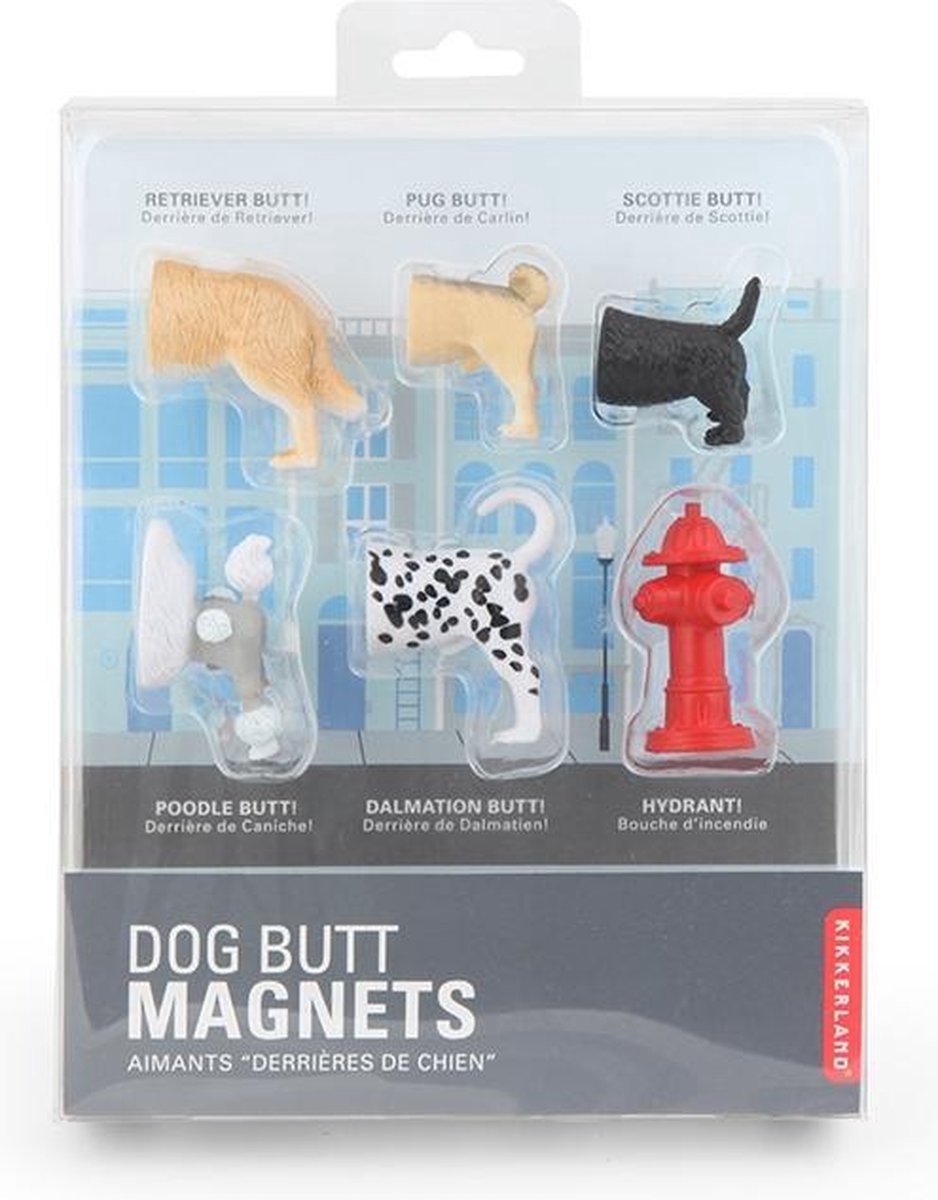 Kikkerland honden derrières magneten - koelkastmagneten - set van 6 stuks