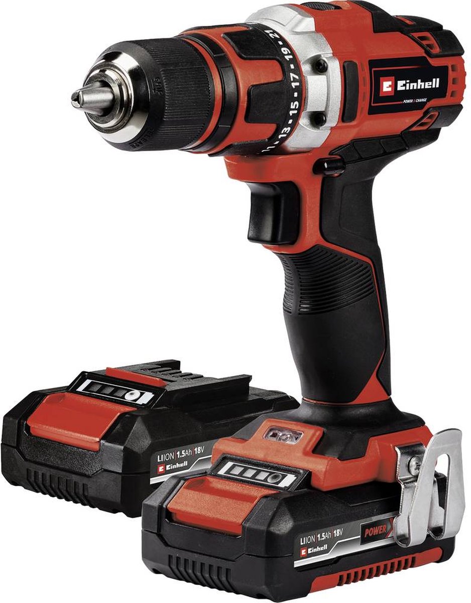Taladro atornillador inalámbrico Einhell te-cd 18 40-1 li kit - power x-change - 18 v li-ion - 40 nm - 0-400 0-1.500 rpm - incl. 2 baterías de 1,5 Ah, cargador y estuche de transporte