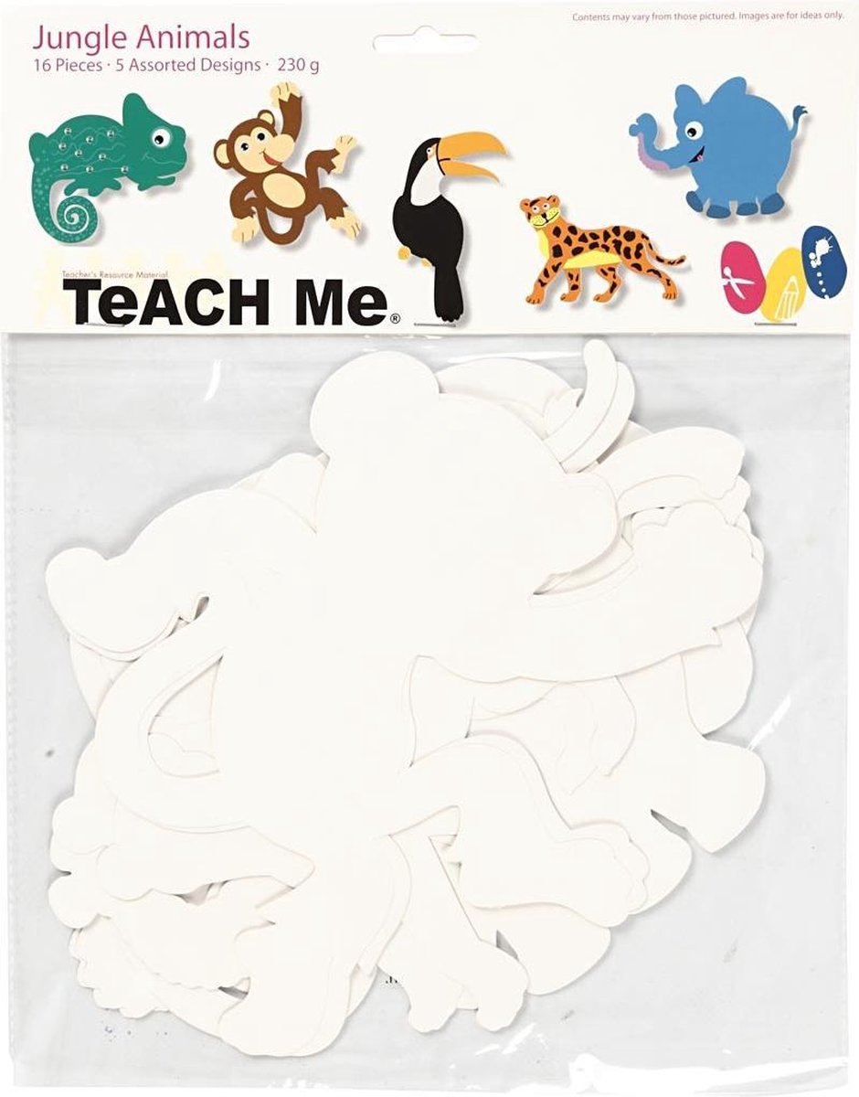 Creativ company animales de la selva, al: 14-25 cm, ancho: 12-23 cm, 230 gr, blanco, 16 piezas 1 caja