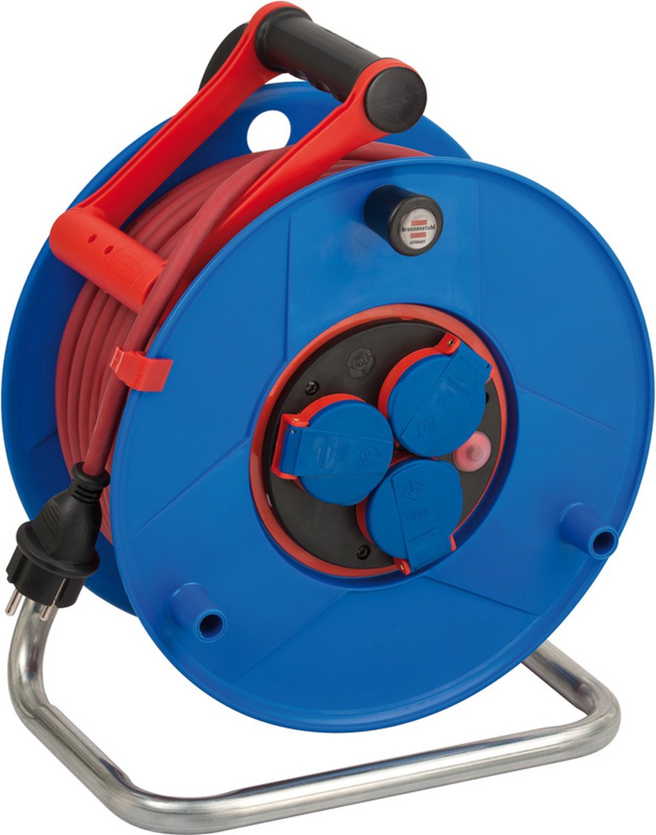 Avvolgicavo Brennerstuhl garant bretec ip44 per cantieri edili e commerciali, 40 m (in plastica speciale, per l'impiego in cantieri edili e uso esterno continuo, made in Germany), blu