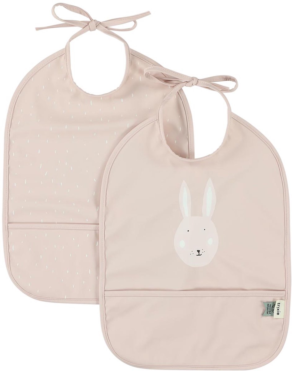 Trixie afwasbaar slabbetje 2-pack mrs. rabbit - slab voor kinderen - 100% recycled polyester - eenvoudig schoon - roze