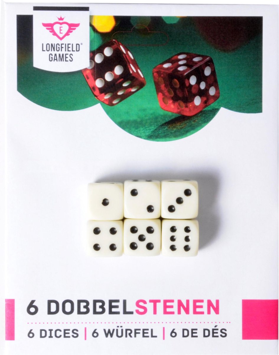 Dadi Longfield 16mm 6 pezzi su cartoncino
