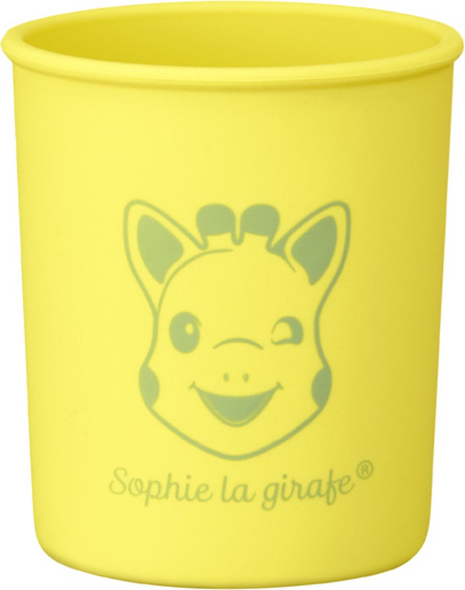 Sophie de giraf beker - kinder servies - drinkbeker - vaatwasser- en magnetronbestendig - siliconen - in witte geschenkdoos - geel
