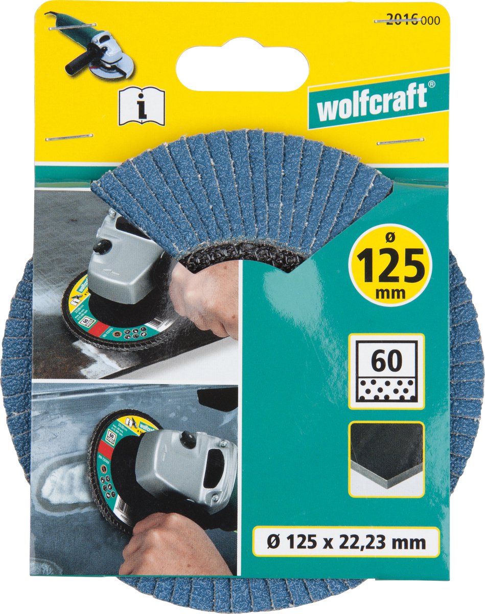 Wolfcraft - disco de láminas - 125 mm - grano 60 - amoladora angular con placa de láminas de lijado para metal - 2016000