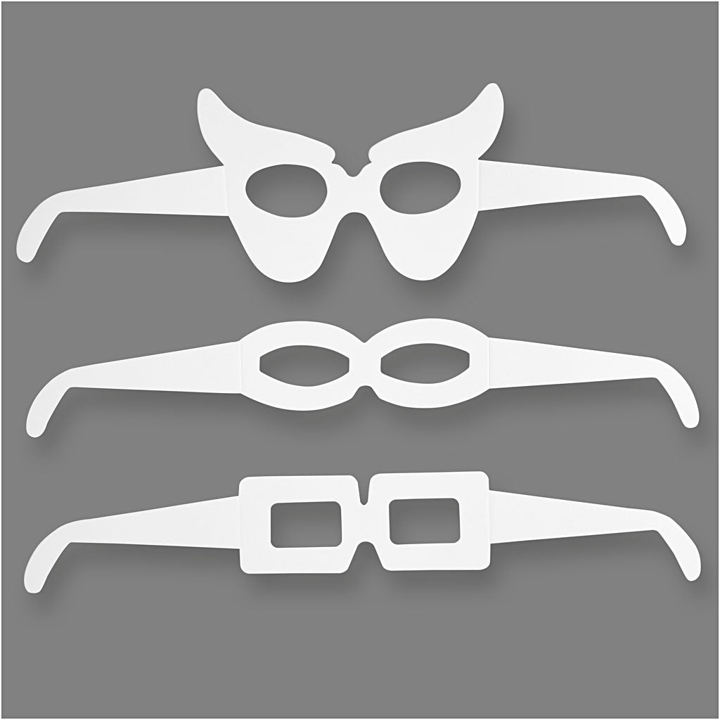 Gafas de creativ Company, H: 4.5-10 cm, L: 32 cm, 230 gr, blanco, 16 piezas 1 caja