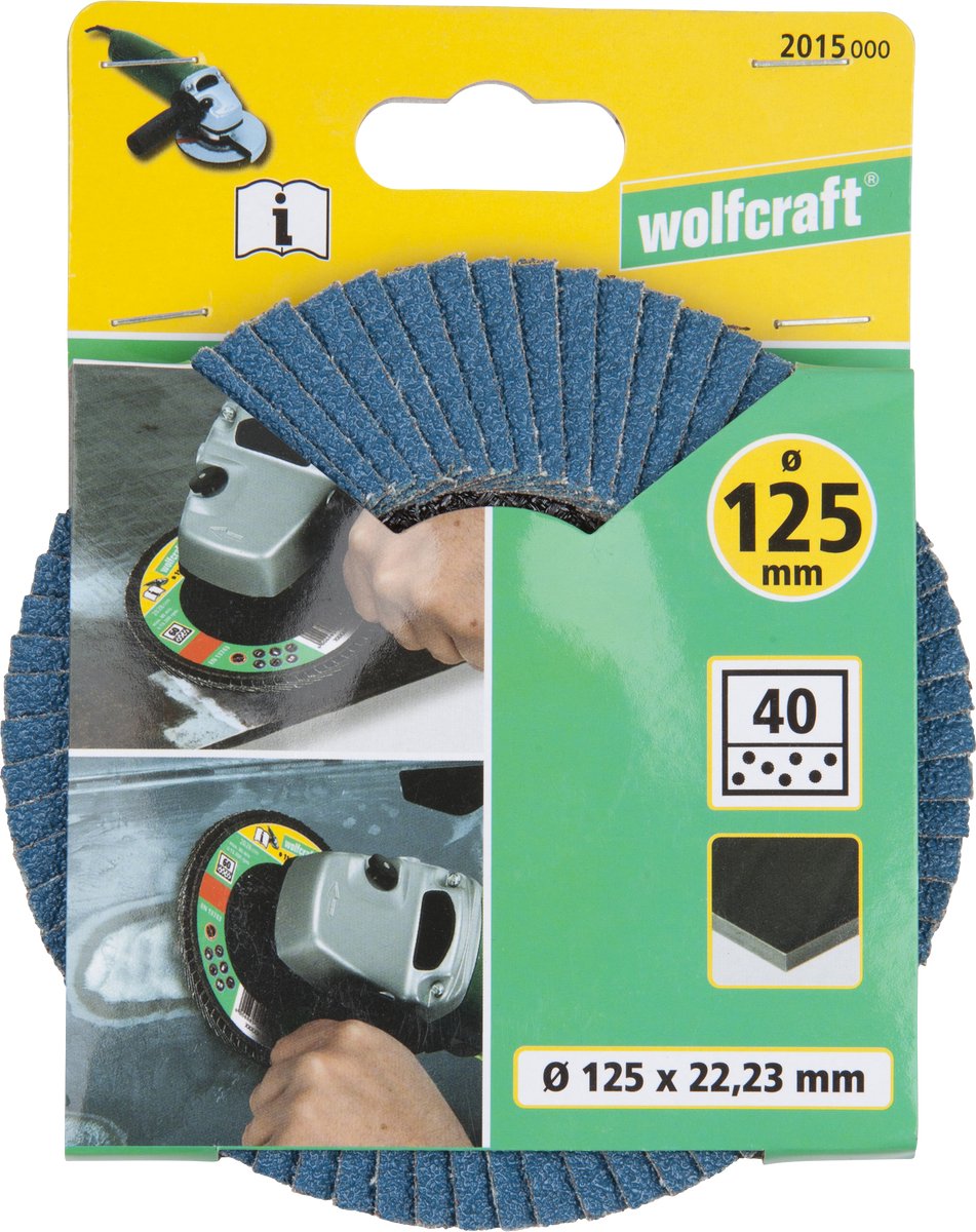 Wolfcraft - disco de láminas - 125 mm - grano 40 - amoladora angular con placa de láminas de lijado para metal - 2015000