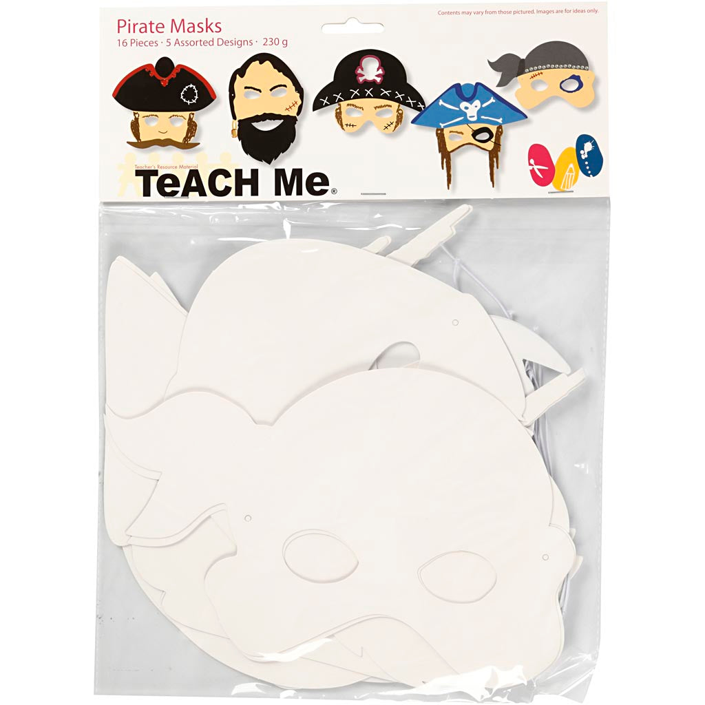 Creative Company Maschere pirata, H: 16-26 cm, B: 17,5-26,5 cm, 230 gr, bianco, 16 pezzo 1 scatola