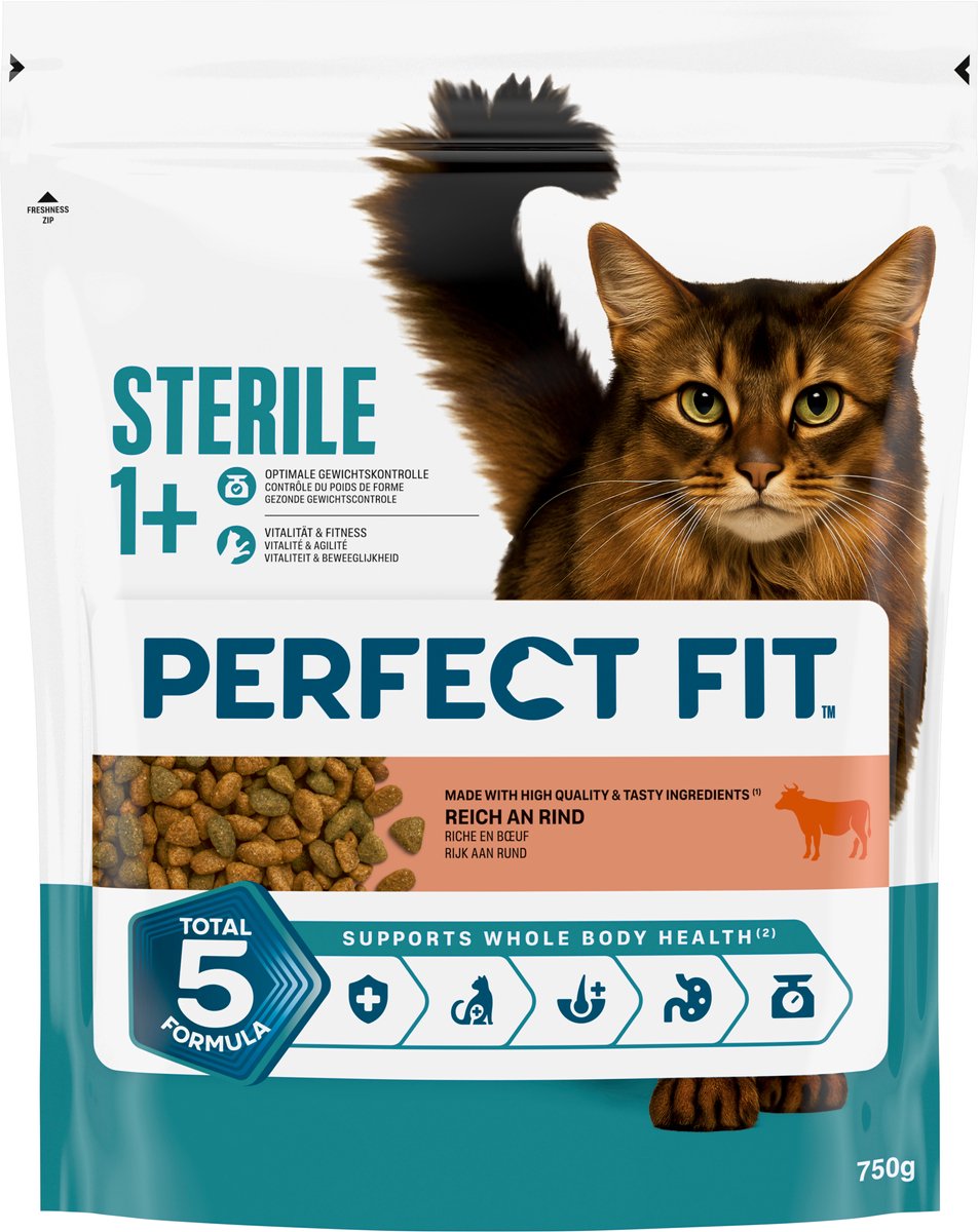 Comida para gatos Perfect Fit - estéril - vacuno bolsa 4x750g