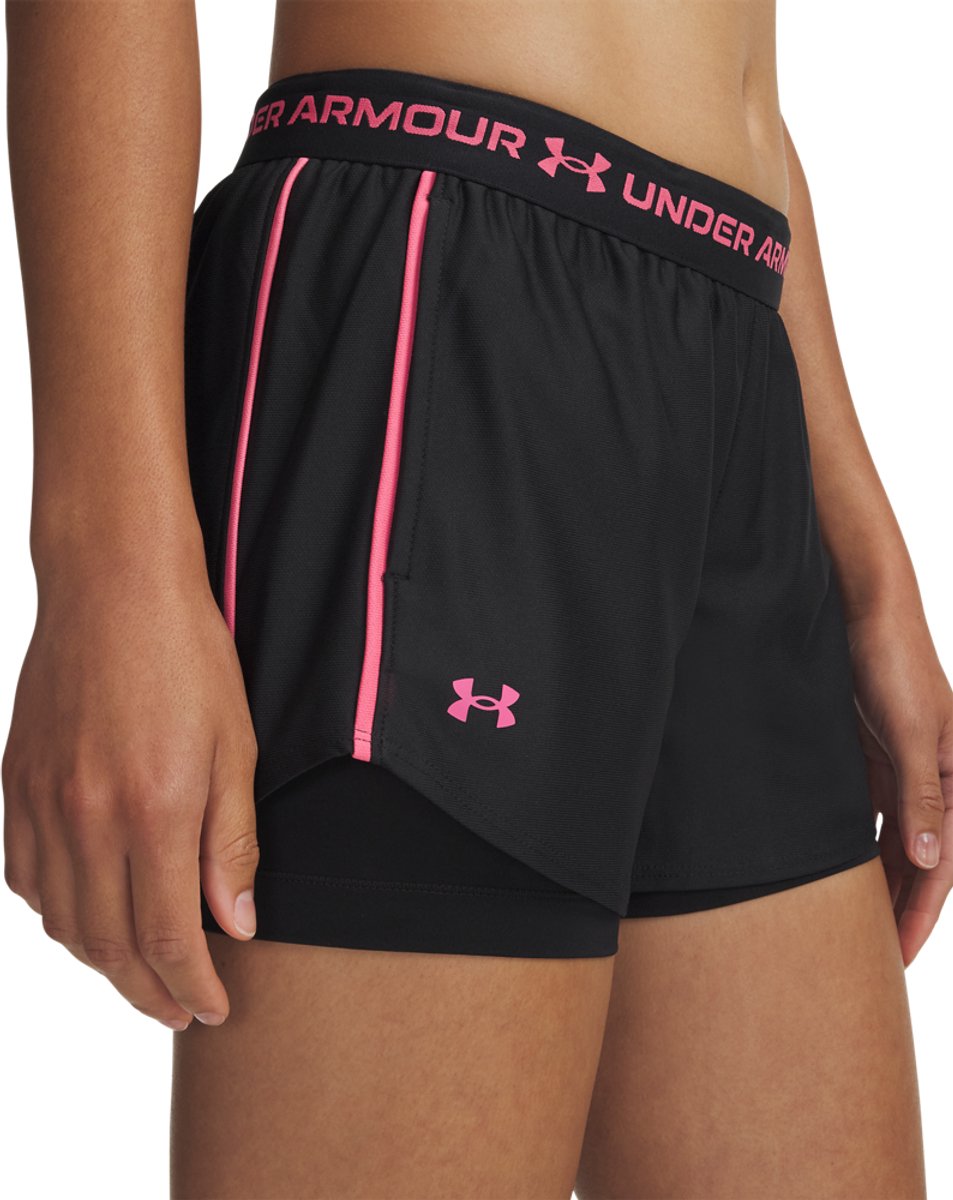 Under armour tech play up 2in1 shorts-blk dames sportbroek - zwart - super roze