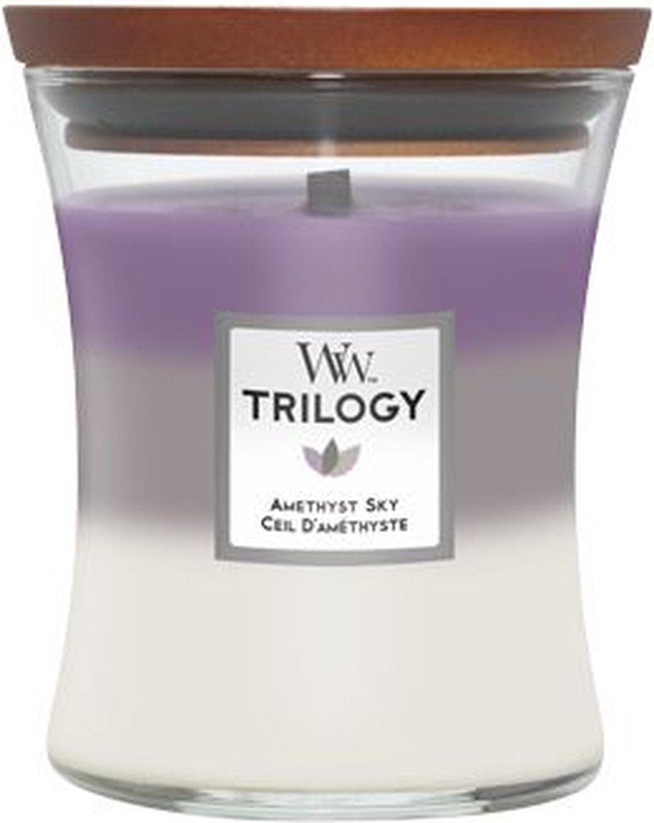 Woodwick hourglass trilogy medium geurkaars - amethyst sky - 60 branduren