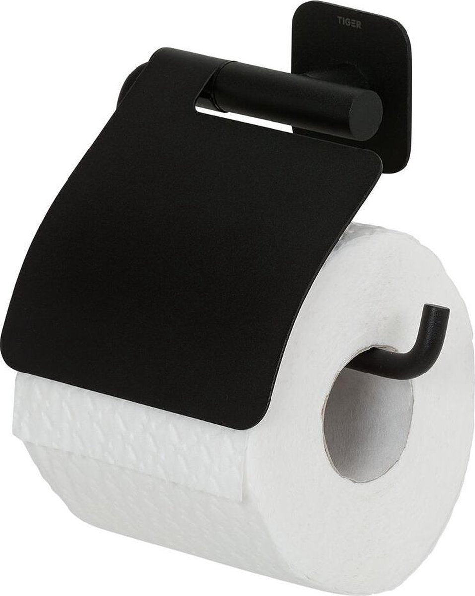 Tiger colar - portarrollos con solapa - sin taladrar - portarrollos autoadhesivo - negro
