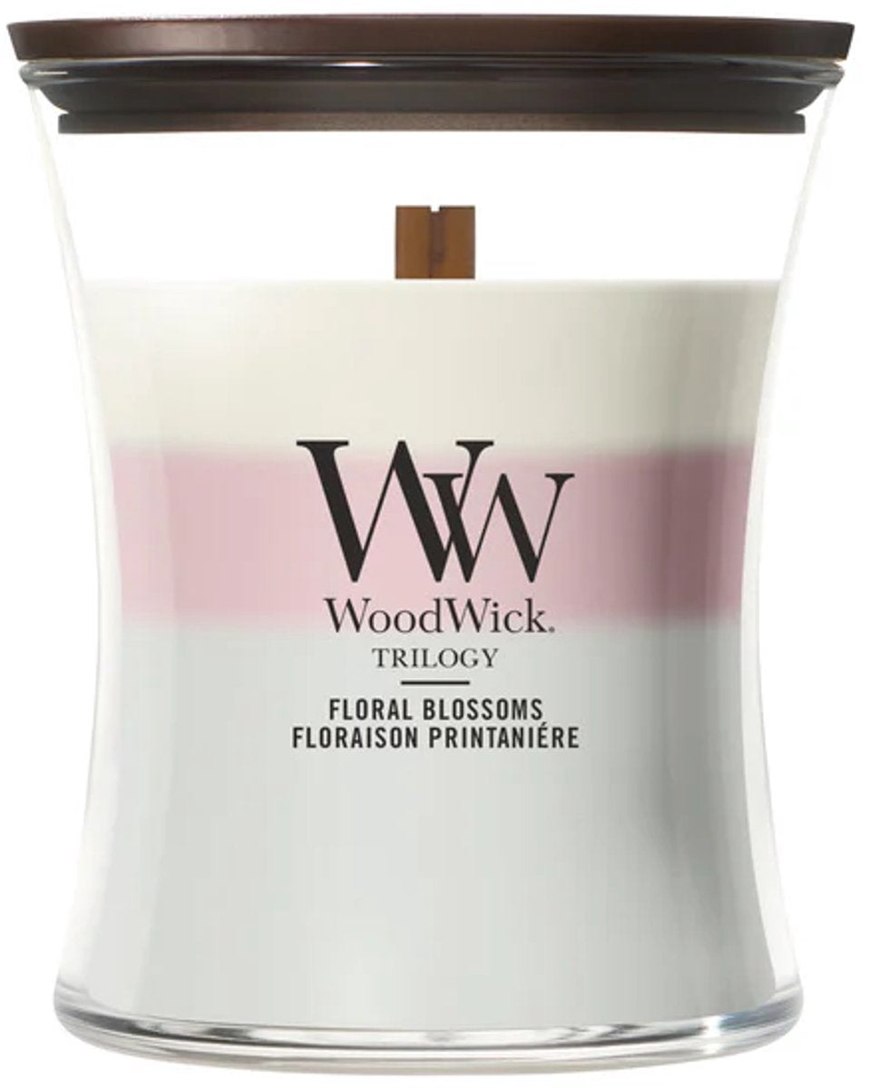 Reloj de arena Woodwick - trilogía de flores florales - vela perfumada mediana - 60 horas de combustión