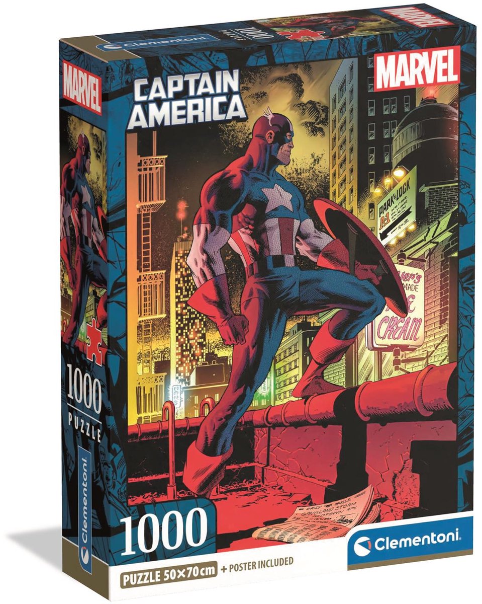 Clementoni - rompecabezas - 1000 piezas - marvel capitan america - caja compacta