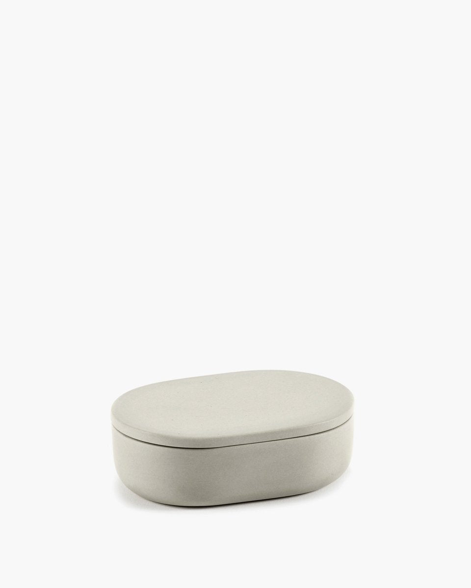 Serax - bertrand lejoly - cose - vaso ovale con coperchio l - beige - h 6,5 cm