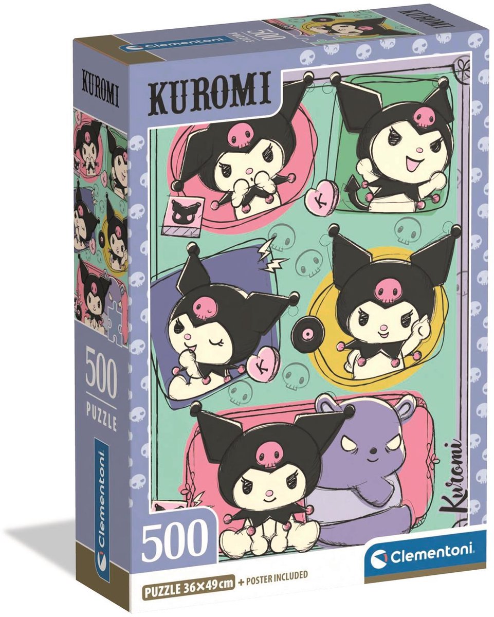 Clementoni puzzle kuromi 500 pezzi - puzzle per bambini sanrio - scatola compatta - puzzle kawaii per ragazze da 10 anni